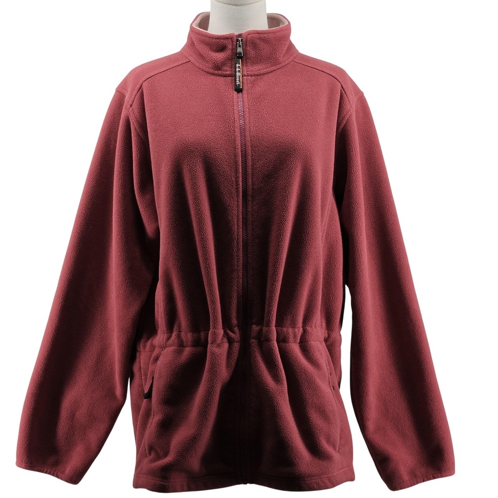 L.L. Bean Jacket Womens XL Red Fleece Lined Full Zip Pockets Elastic Waist